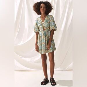 Floral Mini Dress in Blue and Green